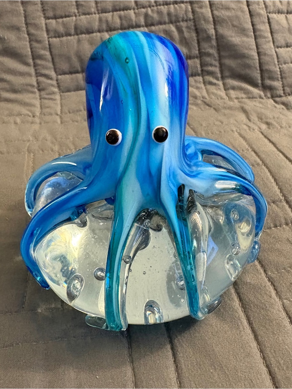 Handmade Octopus Blown Glass Figurine Coastal Home Decor Blue-Green Paper Weight